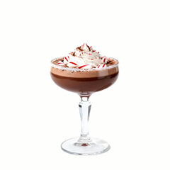 Chocolate peppermint cocktail in festive glass with whipped cream  