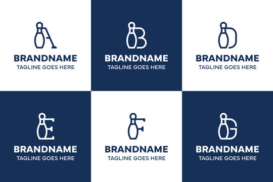 Letter A B D E F G Pin Bowling Logo Set, symbolizing focus, energy, and competition