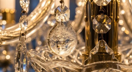 Intricate crystal chandelier details showcasing elegance and sophisticated design with gold accents