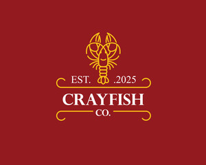 Creative gold striped crayfish with red background is very suitable for your logo emblem