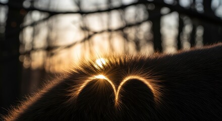 Sunlight kissing the fur creates a captivating golden halo effect within nature's embrace