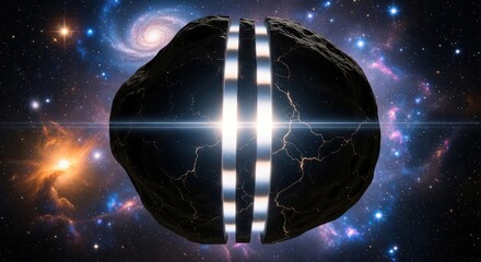 Surreal cosmic sphere amid galaxy backdrop showcasing mysterious phenomena and otherworldly