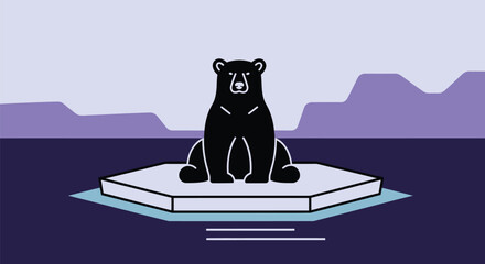 Majestic polar bear sits on ice floe in a minimalist modern style