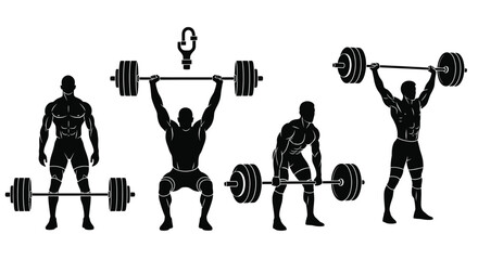 Powerful weightlifters showing strength and fitness in silhouette form