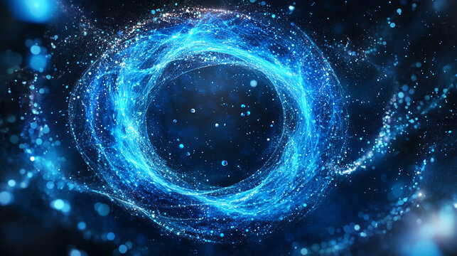 Particle wave forming circular abstract shape representing flow of energy motion digital patterns and futuristic visualization in mesmerizing and dynamic conceptual composition
