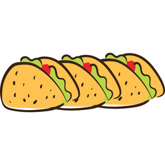 A Row of Delicious Tacos with Lettuce and Red Tomato Filling on a Clean White Background
