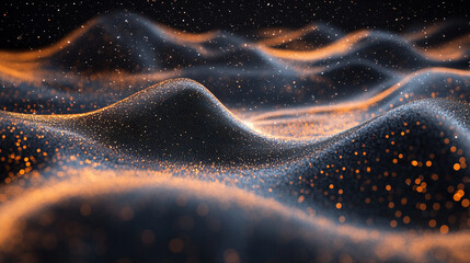 Particle wave forming circular abstract shape representing flow of energy motion digital patterns and futuristic visualization in mesmerizing and dynamic conceptual composition