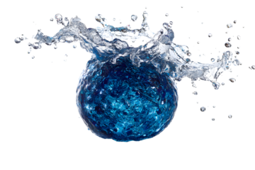 Blue sphere splashing in water