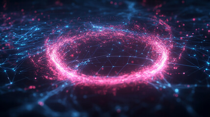 Particle wave forming circular abstract shape representing flow of energy motion digital patterns and futuristic visualization in mesmerizing and dynamic conceptual composition