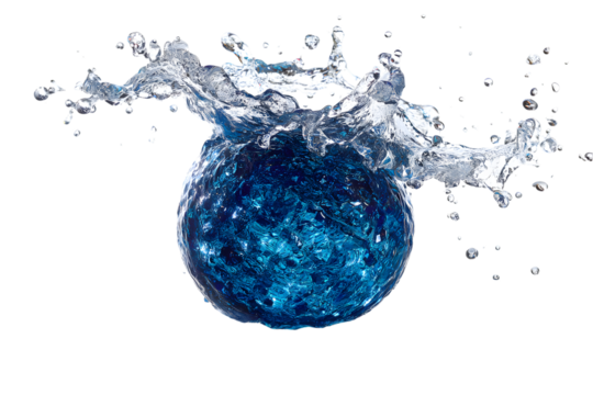 Blue sphere splashing in water
