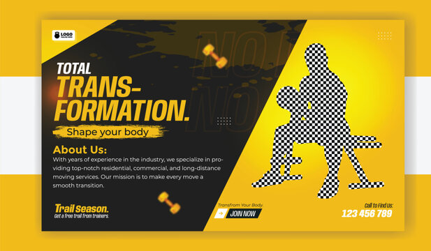 Fitness gym total transformation social media post template design layout