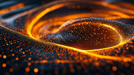 Particle wave forming circular abstract shape representing flow of energy motion digital patterns and futuristic visualization in mesmerizing and dynamic conceptual composition