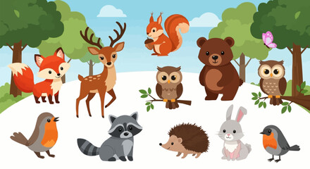 Cartoon Forest Animals - A Colorful Collection of Wildlife Characters.