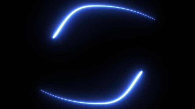 Blue neon light line motion on black background, glowing curved streak animation, futuristic energy wave loop