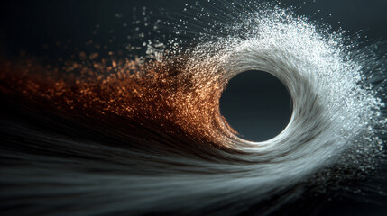Particle wave forming circular abstract shape representing flow of energy motion digital patterns and futuristic visualization in mesmerizing and dynamic conceptual composition