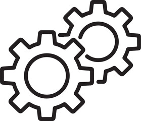 Two interlocking gears in a simple black outline design