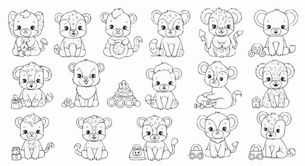 Adorable Baby Animals Coloring Page - A Collection of Cute Outlines.