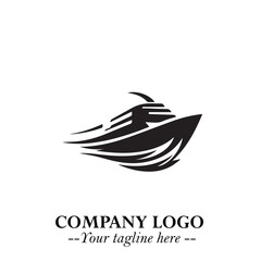 Ship Moving Fast Logo Symbol in Black on the White Background with Modern Maritime Design