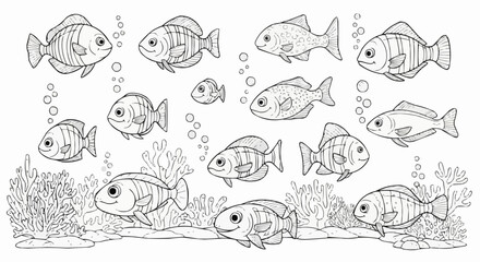 Collection of Hand Drawn Fish Illustrations in Various Poses.