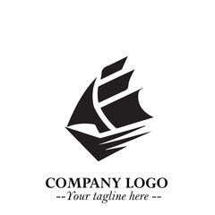Ship Moving Fast Logo Symbol in Black on the White Background with Modern Maritime Design