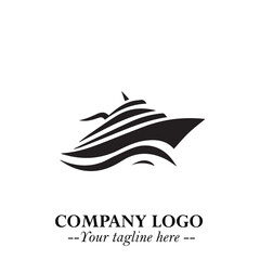 Ship Moving Fast Logo Symbol in Black on the White Background with Modern Maritime Design