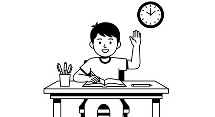 Enthusiastic student raising hand in class ready to answer question