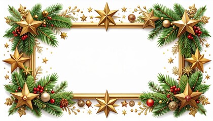 Christmas frame border with fir branches, balls, and holiday decorations