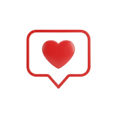 Red heart inside a speech bubble notification icon isolated on transparent background