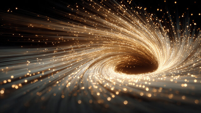 A dynamic pulsing energy vortex radiates with streaks of light, twisting in a hypnotic spiral, conveying motion, power, and cosmic energy.
