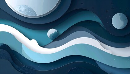 Abstract Wavy Layers in Blue and Grey – Fluid Cosmic Landscape Background