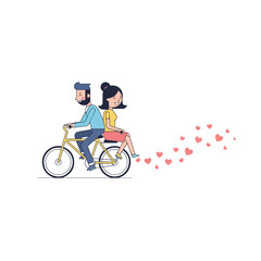 Fototapeta premium Happy Couple Riding Bicycle Together Leaving a Trail of Pink Hearts