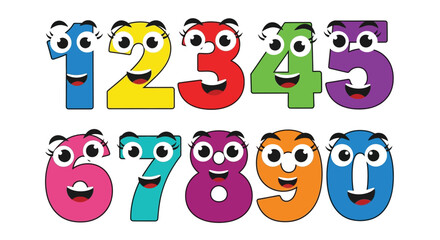 Delightful cartoon numbers with funny faces for kids learning fun