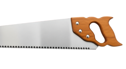 Close-up of a handsaw with wooden handle on greenscreen