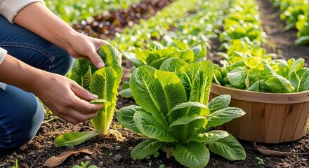 Harvesting Fresh Organic Romaine Lettuce From a Home Garden