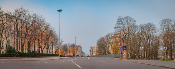 The central street of Minsk in late autumn.