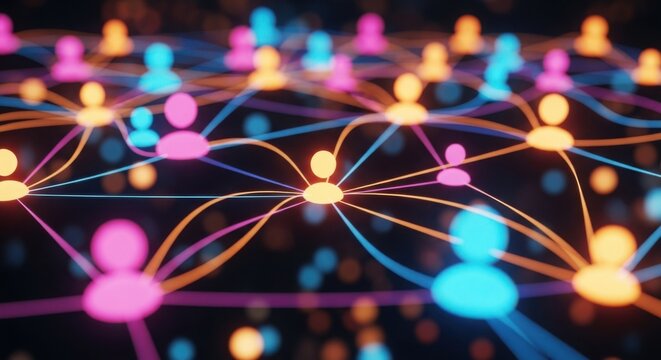 Digital connectivity concept with glowing people network forming a global community web
