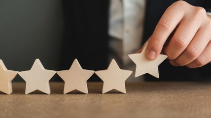Rating the Service: A hand meticulously places a star onto a line, symbolizing perfect service quality, highlighting the precision, and the dedication involved in achieving high standards.
