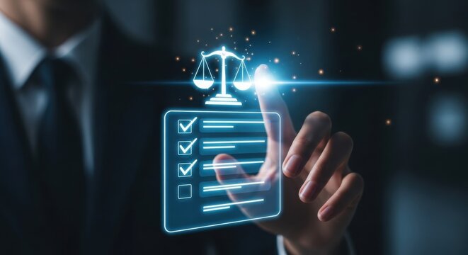 Digital law enforcement and legal compliance checklist on virtual interface