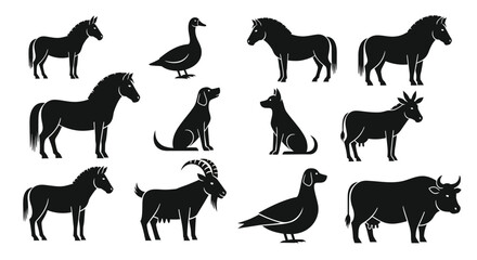 Farm animals vector silhouettes for logo or brand identification