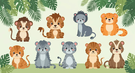 Adorable collection of cute baby jungle animal characters.