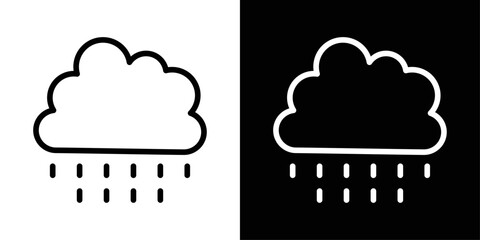 Cloud with Rain icon in black and white stroke on background.