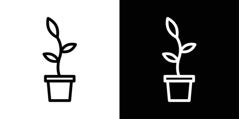 Plant growing icon in black and white stroke on background. Ideal for eco apps, gardening visuals, sustainability themes, and growth concepts.