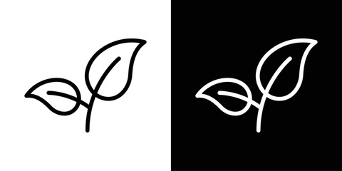 Leaf icon in black and white stroke on background. Perfect for eco apps, nature themes, organic products, and sustainability visuals.