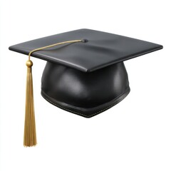 Black graduation cap with golden tassel on a white background, symbolizing success isolated on white background