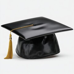Black academic graduation cap with golden tassel, representing success and future isolated on white background