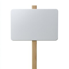 Blank white sign on wooden post, clear background, space for text or message isolated on white background