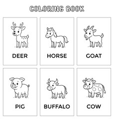 Cute Animals Coloring Book Bundle — Black and White Line Art Collection