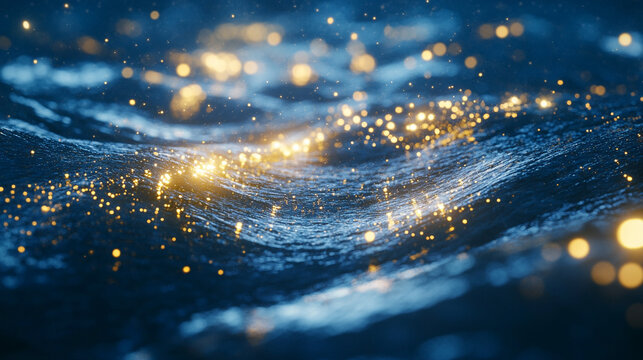 A surreal river flows through a dreamlike landscape, glowing with drifting emotion particles that shimmer in the current—symbolizing inner flow, feeling, and transformation.
