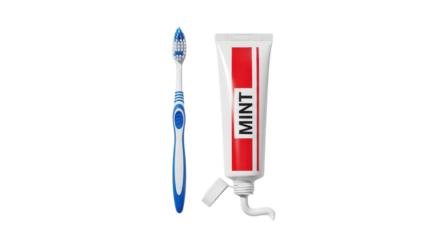 Toothbrush and tube of Mint toothpaste for daily dental health and oral hygiene concept. isolated PNG with Transparent Background