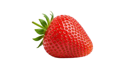 Juicy fresh ripe red strawberry with green stem healthy summer fruit ingredient isolated PNG with Transparent Background